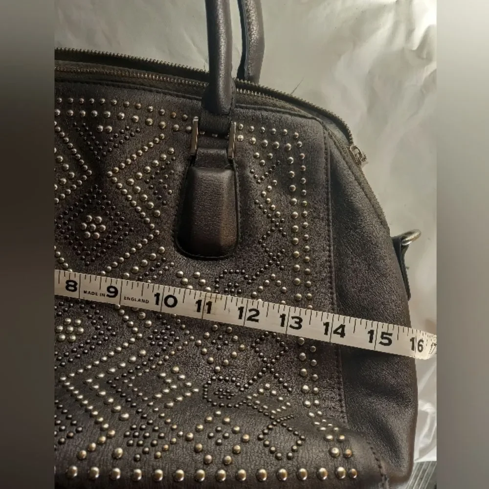 Charming Charlie Gray Faux Leather Handbag Rhinestones Purse